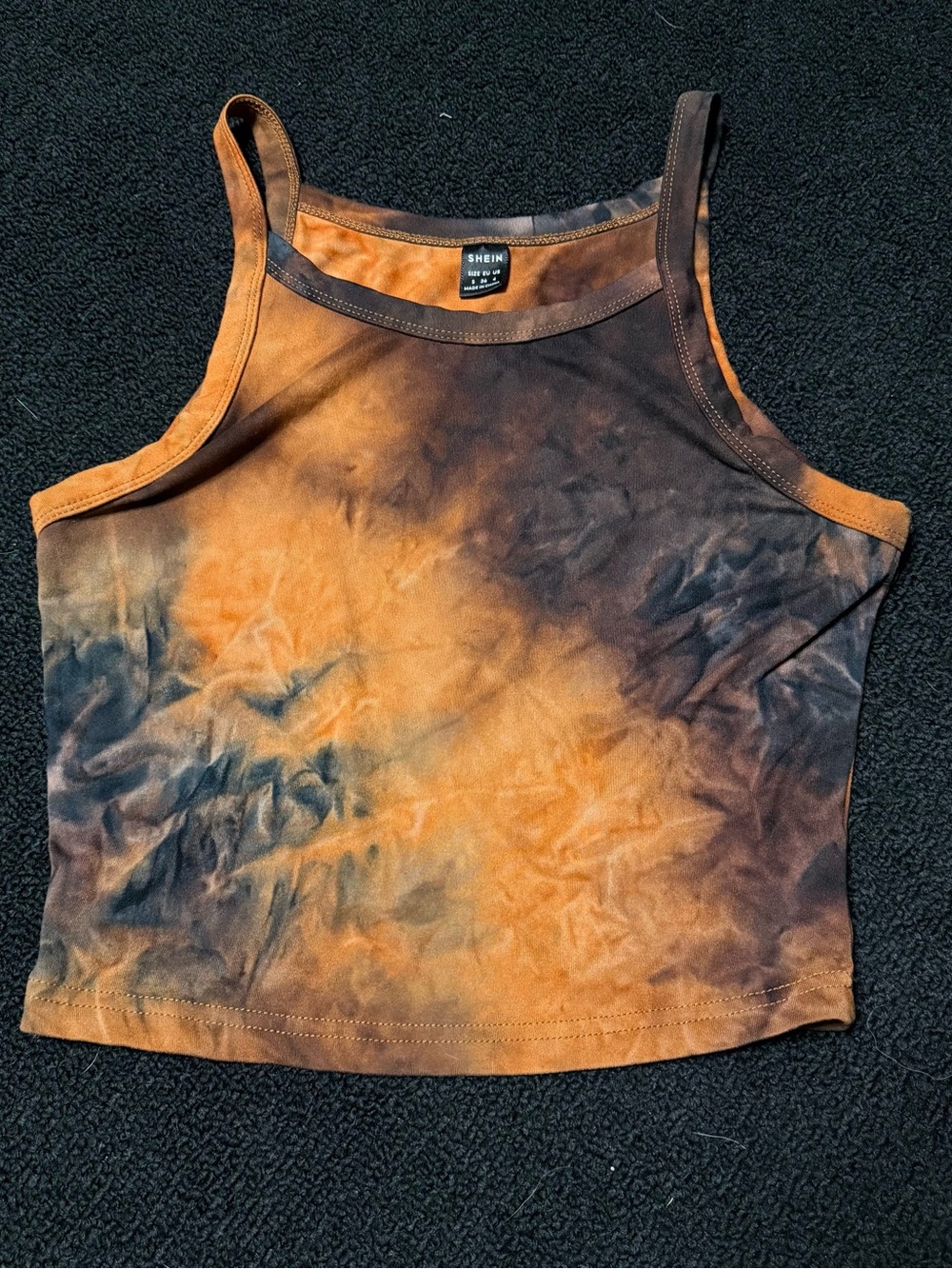 SHEIN Orange & Black Tie-Dye Cropped Tank Top